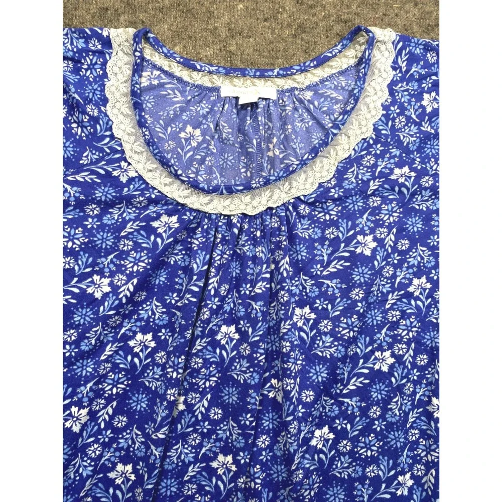 Dreams & Co Blue Floral Lace Trim Pajama Set Plus Size 3X 30/32 Short Sleeve PJ